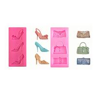 Lot de 2 moules en silicone pour sacs à main, sacs à main, chaussures à talons hauts pour argile, gâteau, chocolat, cupcakes, résine, fondant, moule à chocolat