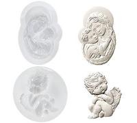 Lot de 2 moules en silicone Sainte Famille Mère et chérubin pour argile polymère séchage à l'air libre plâtre, moule de décoration de gâteau et chocolat