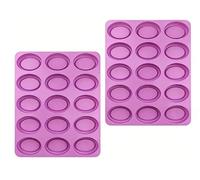 Lot de 2 moules ovales en silicone anti-adhésif à 15 cavités pour pour gâteaux, chocolats, savons et bombes de bain, Adapté au four, micro-ondes et congélateur, Violet