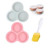 Lot de 2 moules ronds pour friteuse à air chaud de 10,2 cm avec 1 pinceau à huile, omelette en silicone, moule à gâteau, plaque à gaufres antiadhésive, outils de cuisson (rose, gris)