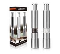 [Lot de 2] Moulin à sel et poivre Bouton Poussoir Pouce pour 1 Main en Acier Inoxydable Premium pour Poivre, Sel de mer, Sel de l'Himalaya et Epices 2-Pack Doré argenté