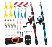 Lot de 2 moulinets de canne à pêche, 1,8 m, canne à pêche télescopique portable et moulinet rotatif avec ligne de pêche, kit de leurres de pêche, sac de transport pour eau salée et eau douce