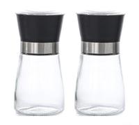 Lot de 2 moulins à épices manuels avec dessus en acier inoxydable et bocal en verre, grossièreté réglable, pour sel, herbes, grains de café, noir