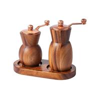 Lot de 2 moulins à épices manuels avec plateau en bois
