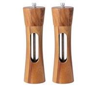 Lot de 2 moulins à poivre et à sel en bois transparent avec broyeur réglable en céramique, pot de sel de mer rechargeable
