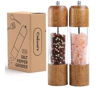 Lot de 2 moulins à poivre et sel en bois avec fenêtre en acrylique - Mécanisme de broyage réglable en céramique - Shakers d'assaisonnement de cuisine rechargeables