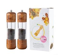 Lot de 2 moulins à poivre et sel manuels avec corps en acrylique transparent et base en bois pour un contrôle facile et une grossièreté réglable