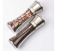 Lot de 2 moulins à poivre et sel réglables en acier inoxydable - Grands moulins en verre pour sel de mer et grains de poivre - Parfait pour la cuisine et la salle à manger