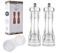 Lot de 2 moulins à poivre manuels rechargeables avec plateau à grossièreté réglable en acrylique transparent avec rotor en céramique, ustensiles de cuisine (15,2 cm)