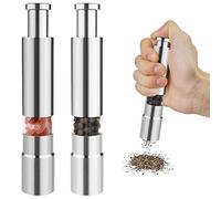 Lot de 2 moulins à poivre, moulin à sel et à poivre rechargeables, fonctionne d'une seule main, pour sel de mer, poivre noir et assaisonnement
