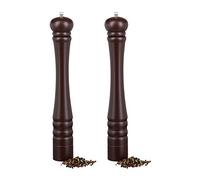 Lot de 2 Moulins à Poivre Sel Épices en Bois Manuels 40 cm, avec Meule Céramique, Rechargeable, Chocolat