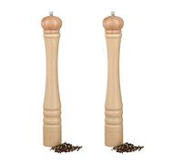 Lot de 2 Moulins à Poivre Sel Épices en Bois Manuels 40 cm, avec Meule Céramique, Rechargeable, Nature