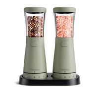 Lot de 2 moulins à sel et à poivre électriques en acier inoxydable (rechargeables, éclairage LED, avec broyeur en céramique réglable, brosse de nettoyage) Moulin à épices électrique, vert