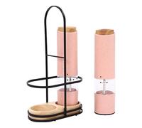 Lot de 2 moulins à sel et poivre électriques avec socle, lumière LED, broyeur en céramique, rose, compact, moderne, moulin à poivre électrique avec force de mouture réglable pour cuisine, restaurant