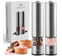 Lot de 2 moulins à sel et poivre électriques en acier inoxydable à piles avec lumière (lot de 2) - Fonctionnement automatique à une main - Moulins réglables en céramique