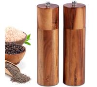 Lot de 2 moulins à sel et poivre en bois - Moulin à poivre manuel - Épaisseur réglable - Moulin à épices ergonomique - Pour sel, poivre, flocons de piment et herbes séchées (marron)