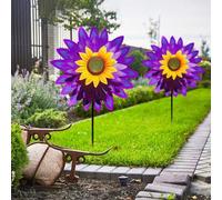 Lot de 2 moulins à vent en forme de fleur, tournesol, sculptures à vent rotatives à 360 °, 75 cm, carillons de jardin comme décoration pour cour, pelouse et terrasse (A)