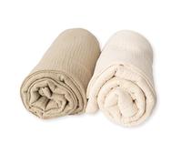 Lot de 2 mousselines bébé 120 x 120 cm, Couverture, nid d'abeille, Bambou Coton, Nouveau-né, Fibres Naturelles, hyperdoux, hypoallergénique, 100% écologique, Sable/Beige