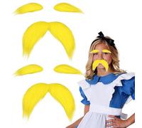 Lot de 2 moustaches jaunes et sourcils - Kit d'enfilage - Moustache artificielle à coller - Costume Lorax - Fausse barbe pour accessoires de fête (jaune)