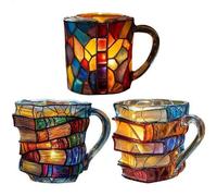 Lot De 2 Mug Livre Peint, Mug Livre En Verre Coloré Fait Main, Tasse À Café Livres Peints 3D Fantaisie, Tasse En Verre En Forme De Pile Avec Anse, Cadeau De Collection Pour Les Amateurs De Littérature