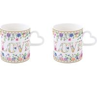 lot de 2 mugs MON AMOUR coeurs & fleurs pour 320ml en porcelaine Easy Life