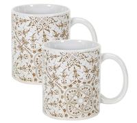 Lot de 2 mugs ORNELLA 30 cl en grès motif faïence blanc et doré