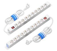 Lot de 2, Multiprise Parafoudre 10 Prises, Bloc 360° Rotatif pour Montage Mural, Câble d’Extension 1,8 m, 16A/4000W, pour Bureau et Maison - Blanc