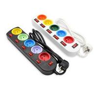 Lot de 2 Multiprises FISHTEC 5 prises Couleurs - Câble 1,5m Blanc G