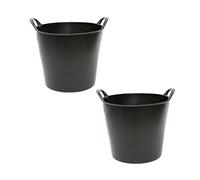 Lot de 2 nacelles en plastique souple de couleur noire, 36 x 30,3 cm, capacité de 26 litres, avec poignées, idéal pour les travaux de vendange, l'agriculture, etc. Seau en plastique (2 unités/26