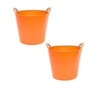 Lot de 2 nacelles en plastique souple de couleur orange, 36 x 30,3 cm, capacité de 26 litres, avec poignées, idéal pour les travaux de vendange, l'agriculture, etc. Seau en plastique (2 unités/26