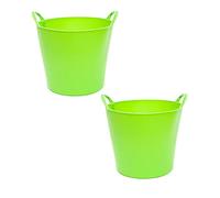 Lot de 2 nacelles en plastique souple, de couleur verte, 36 x 30,3 cm, capacité de 26 litres, avec poignées, idéal pour les travaux de vendange, l'agriculture, etc. Seau en plastique (2 unités/26