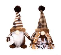 Lot de 2 nains de Noël en peluche faits à la main avec chapeaux en fil de coton et bases lestées, figurines de vacances de style scandinave à exposer sur une cheminée ou une étagère