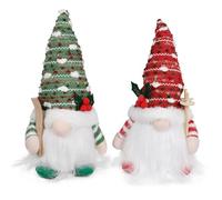 Lot de 2 nains de Noël en peluche mignons avec lumière pour plateaux à niveaux, étagères, tables, rebords de fenêtre, cheminées, 14 x 10,4 x 27,9 cm