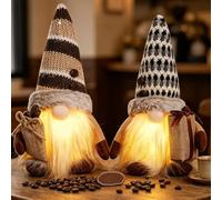 Lot de 2 Nains sur le Thème du Café Avec éclairage LED,Décoration D'automne | Gnome d'automne, lutin de Noël (Elf on the Shelf), décoration d'automne et d'été, figurines de gnome lumineuses