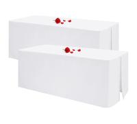 Lot de 2 nappes blanches latérales ouvertes pour table pliante de 1,8 m, nappe rectangulaire lavable en polyester pour table pliante de 1,8 m, nappe de table blanche pour salon, fête, mariage