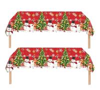 Lot de 2 nappes de fête de Noël jetables pour fête de Noël, élan, bonhomme de neige, sapin de Noël, nappe de fête, nappe de salle à manger pour les vacances d'hiver, Noël, pique-nique, décoration de