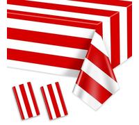 Lot De 2 Nappes Jetables en Plastique À Rayures Verticales Rouges Et Blanches pour Carnaval, Soirée Cinéma, Anniversaire, Fête De Vacances, 220 X 130 Cm