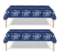 Lot de 2 nappes jetables en plastique bleu marine avec inscription « Happy 40th Birthday » - 137 x 274 cm - Décorations de table d'anniversaire pour homme et femme - Cadeau d'anniversaire