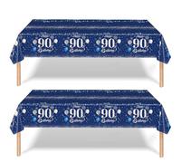 Lot de 2 nappes jetables en plastique bleu marine avec inscription « Happy 90th Birthday » - 137 x 274 cm - Décorations de table pour homme et femme - Cadeau d'anniversaire