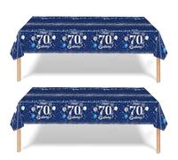 Lot de 2 nappes jetables en plastique bleu marine « Happy 70th Birthday » - 137 x 274 cm - Décorations de table pour 70e anniversaire - Pour homme et femme - Cadeau d'anniversaire