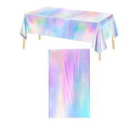 Lot de 2 nappes rectangulaires en plastique brillantes jetables au laser, nappe holographique irisée pour décoration de fête (laser argenté, 137 x 183 cm)