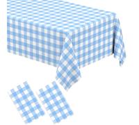 Lot de 2 nappes vichy rectangulaires bleu clair à carreaux bleu pâle et blanc, nappes jetables en plastique pour fêtes, pique-nique en plein air, anniversaire, mariage, camping, 137,2 x 274,3 cm