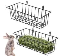 Lot de 2 niches à foin pour lapin, cage à foin noir, distributeur de nourriture à suspendre, cadre en métal avec crochet pour lapins, cochons d'Inde, petits animaux
