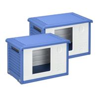 PawHut Lot de 2 niches pour Chien extérieure abri pour Chiots en Plastique Maison pour Chiens avec bouches d'aération résistante à l'eau dim. 60L x 42l x 40H cm Bleu et Blanc
