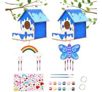 Lot de 2 nichoirs à oiseaux DIY pour enfants - Kit de construction - Maison à oiseaux - Matériel de bricolage à peindre - Carillon éolien - Matériel de bricolage pour enfants - Puzzle de mangeoire