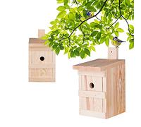 Lot de 2 nichoirs pour mésanges et petits oiseaux - Nichoir en bois massif - 27 x 17 x 17 cm - Fabriqué à la main en Europe - Résistant aux intempéries - Avec trou d'entrée de 28 mm.