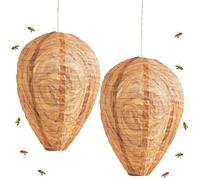 Lot de 2 nid de guêpes artificiels résistants aux intempéries, 100 % imperméables en polyester - Piège à guêpes pour l'extérieur - Dissuasif des guêpes et des frelons - Kaki