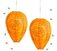 Lot de 2 nid de guêpes artificiels résistants aux intempéries, 100 % imperméables en polyester - Piège à guêpes pour l'extérieur - Dissuasif des guêpes et des frelons (jaune)
