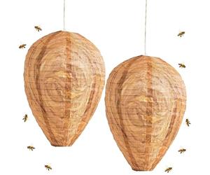 Lot de 2 nid de guêpes artificiels résistants aux intempéries, 100 % imperméables en polyester - Piège à guêpes pour l'extérieur - Dissuasif des guêpes et des frelons - Kaki