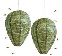 Lot de 2 nids de guêpes artificiels résistants aux intempéries, 100 % imperméables en polyester - Piège à guêpes pour l'extérieur - Dissuasion des guêpes et des frelons (vert)